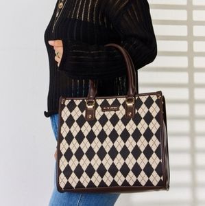 Belle Argyle Vegan Leather Handbag - Brown